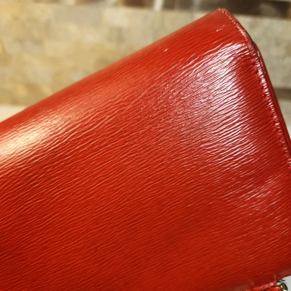 Lauren Ralph Lauren Red Textured Leather Crossbody Camera Bag Gold RLL Logo